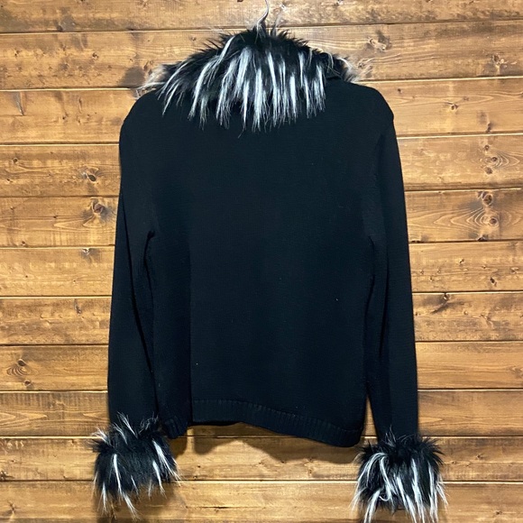 Peter Nygard Faux Fur Trim Black Cardigan | Detachable Fur | Size S - Picture 2 of 12